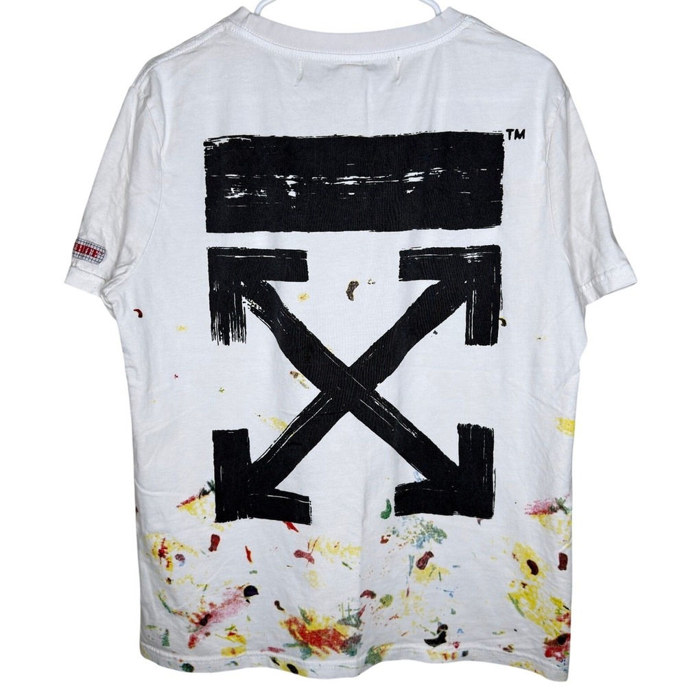 Off-White Virgil Abloh Paint Splatter Arrow Logo White T-Shirt Mens Medium